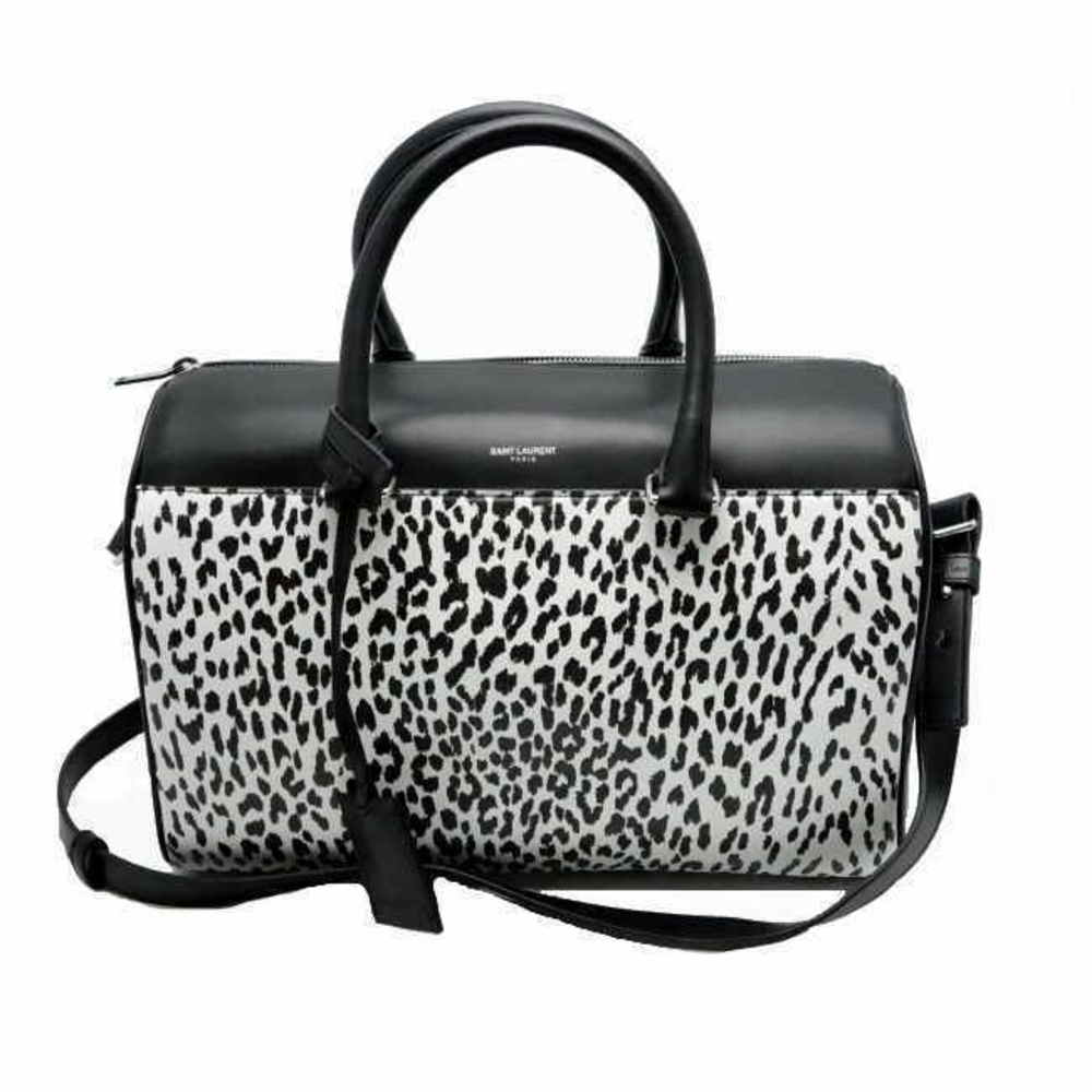 Saint Laurent  Paris Black Yves Duffel Handbag Classic Calf Leopard